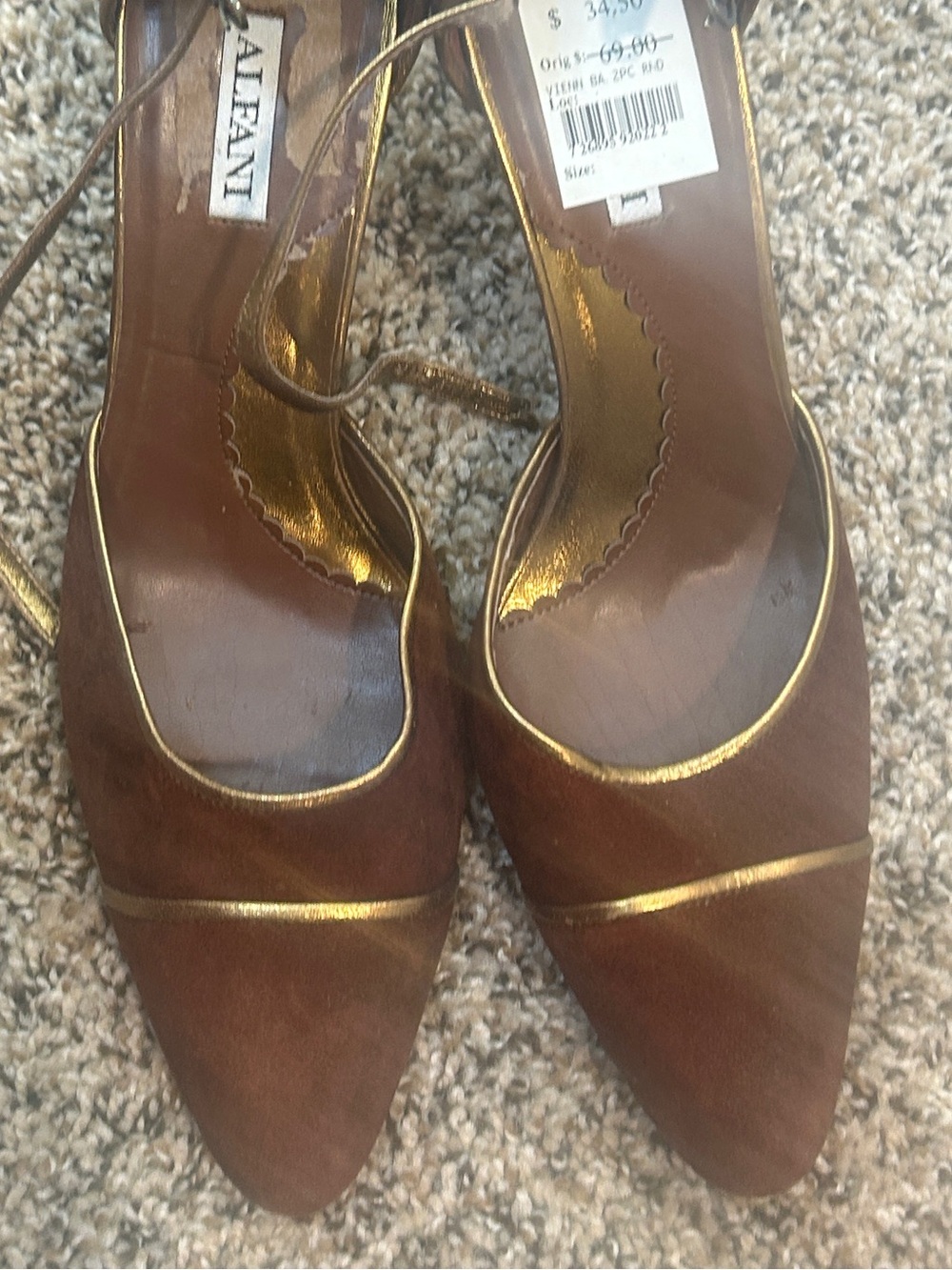 Alfani Brown Suede Pointed Toe Pumps with Gold Accent